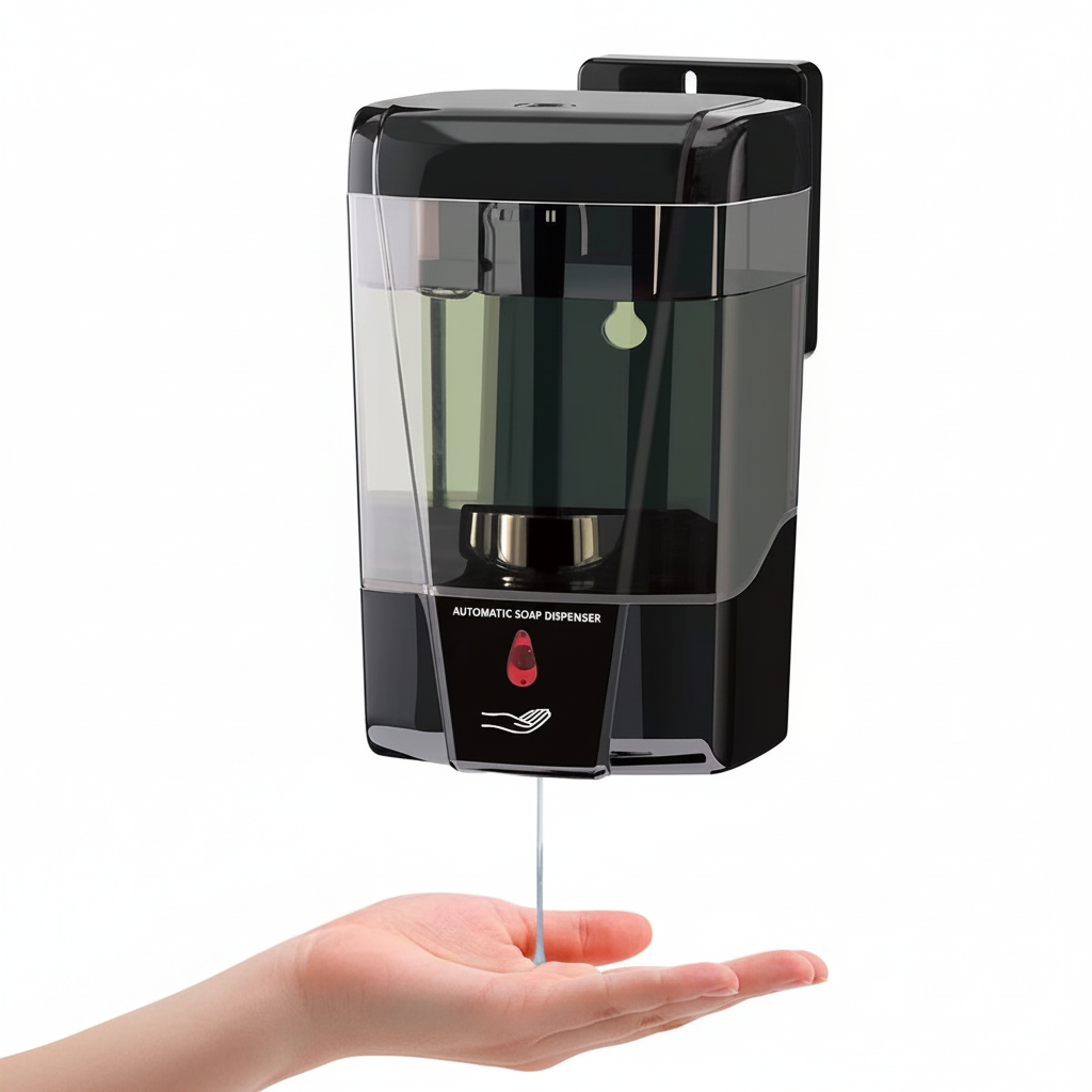 Black Automatic Soap Dispenser – 45 Degree Angle Side View