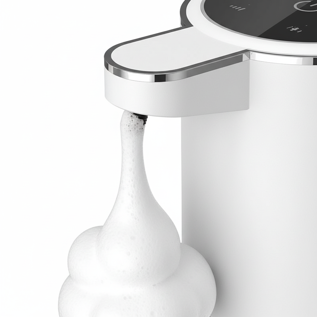 Foam Soap Dispenser Nozzle Dispensing Creamy Foam Close-Up