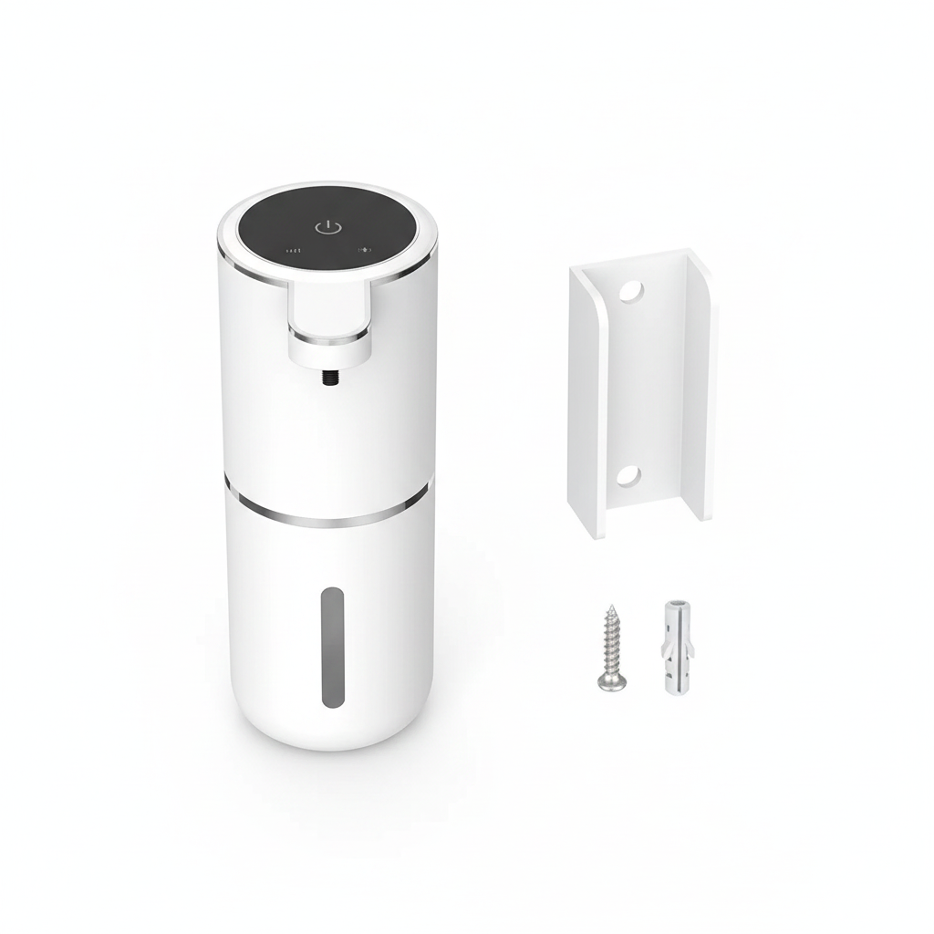 Foam Soap Dispenser Package Contents Flat Lay with Mounting Bracket