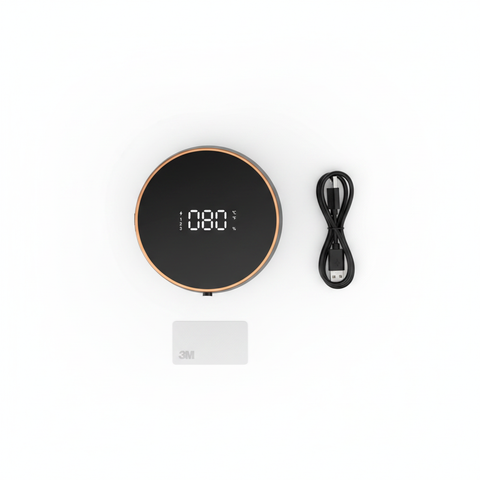 Foam Soap Dispenser Package Contents Flat Lay with USB Cable and 3M Pad
