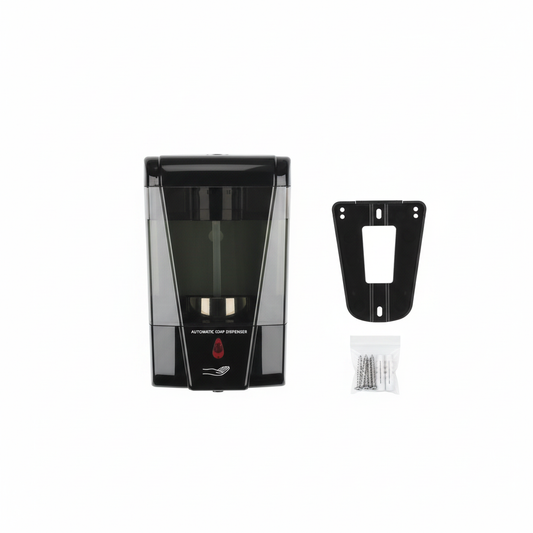 Soap Dispenser Package Contents Flat Lay with Bracket and Mounting Hardware
