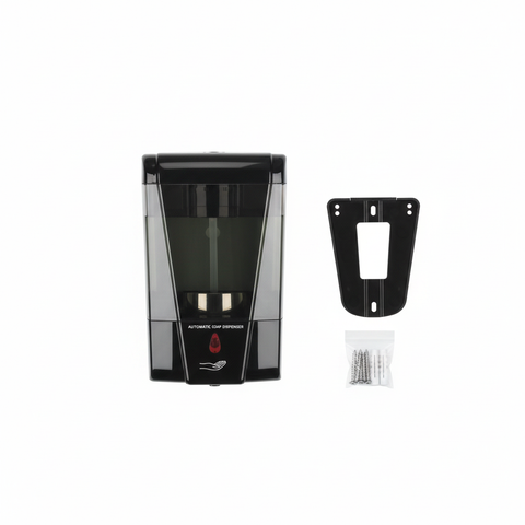 Soap Dispenser Package Contents Flat Lay with Bracket and Mounting Hardware