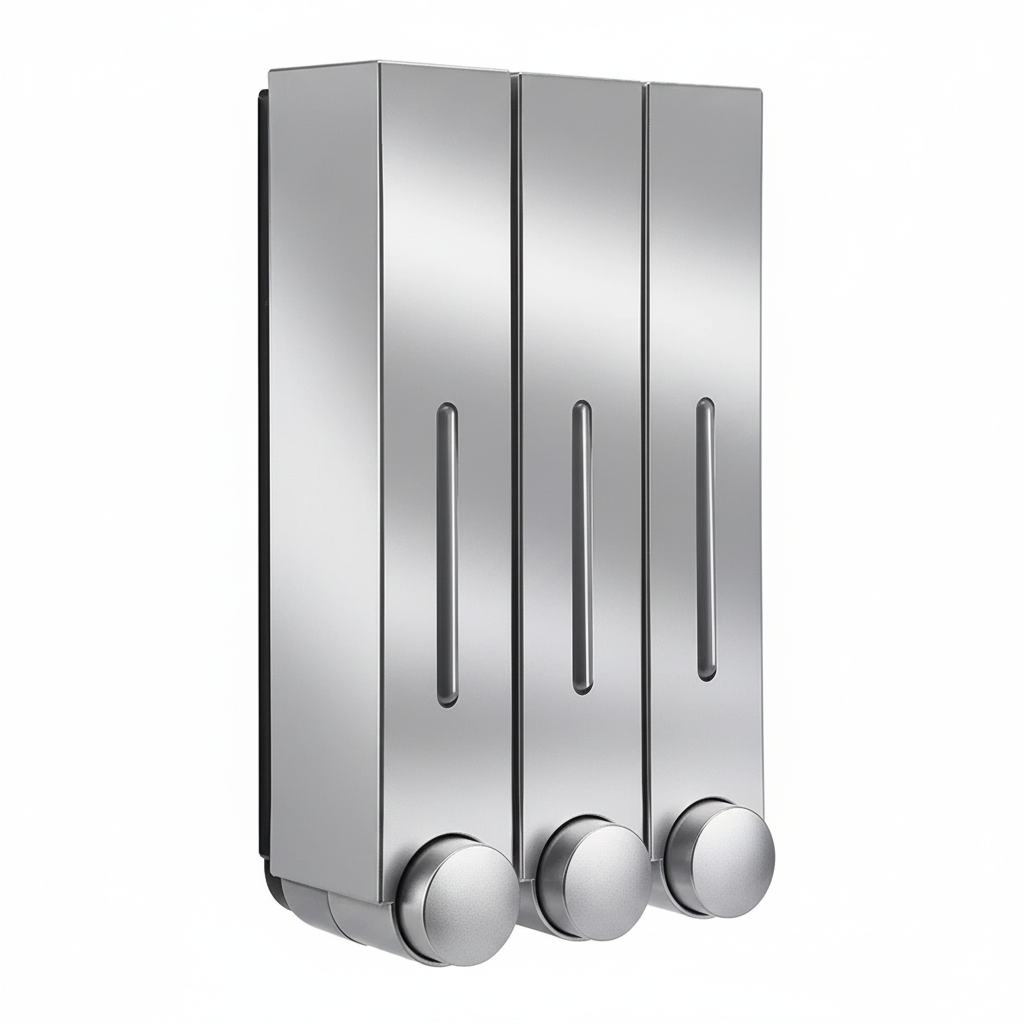 Triple Chrome Soap Dispenser – 45 Degree Angle View