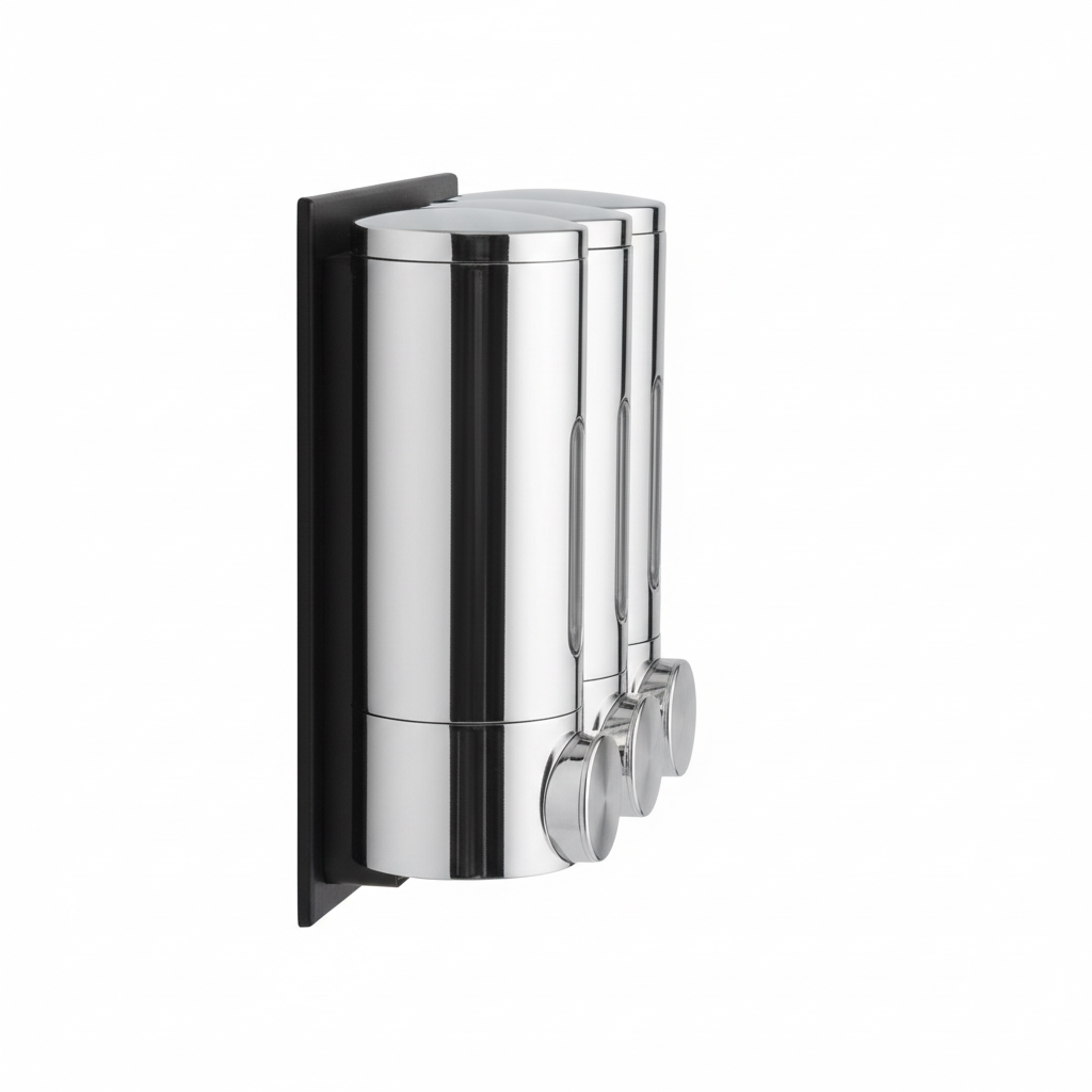 Triple Soap Dispenser Side Profile Showing Wall Mount Depth
