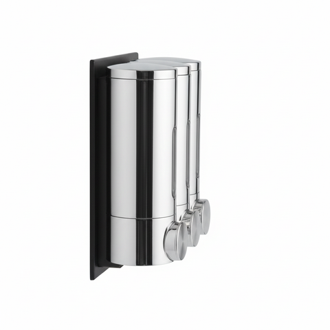Triple Soap Dispenser Side Profile Showing Wall Mount Depth