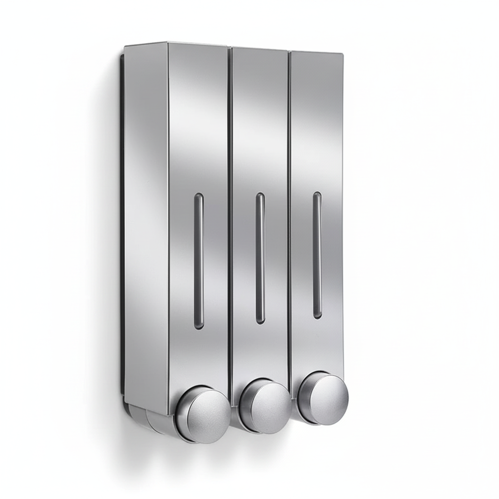 Wall-Mounted Triple Soap Dispenser – Front View White Background